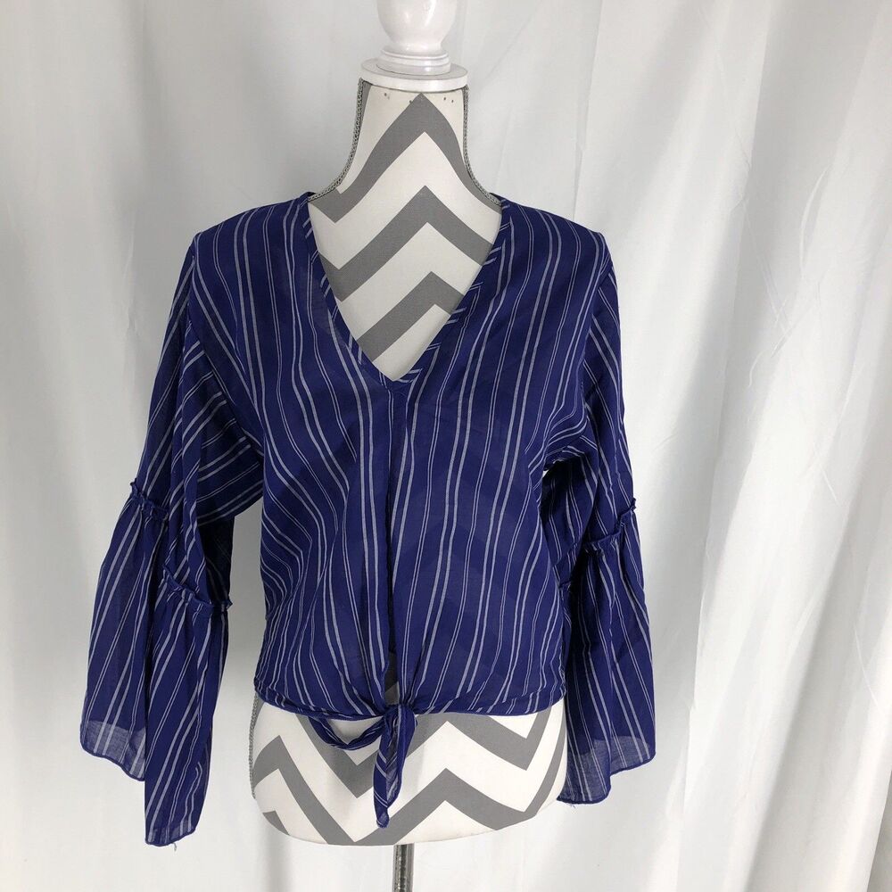 Lavender Fields Womens striped blouse sz S Bell Sleeves boho feminine coastal